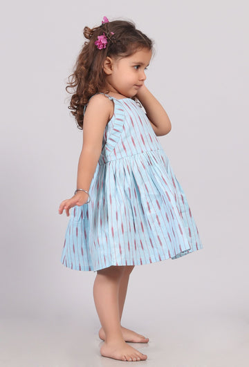 Sky Blue Ikat Sleeveless Flared Dress
